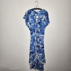America & Beyond Blue Tropical Maxi Cover-Up Size M NWT